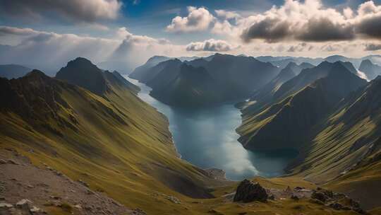 高山湖泊壮丽自然风光