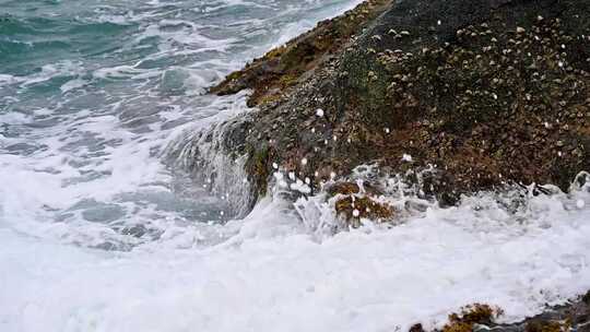 早晨大海海浪浪花拍打礁石升格慢动作