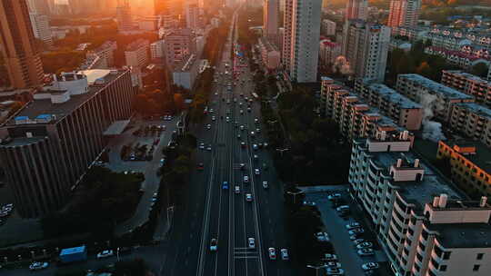 城市路口交通车流航拍