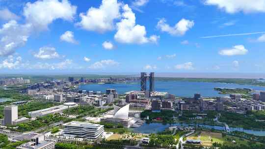 航拍上海临港新片区  滴水湖全景