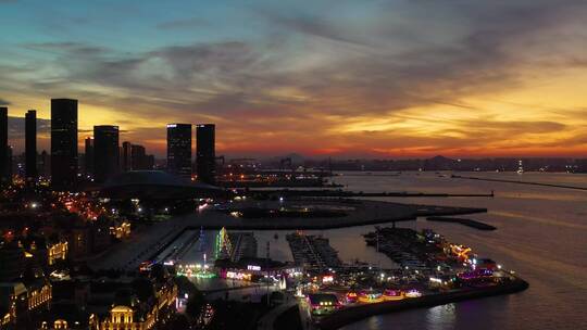 城市繁华夜景 大连城市夜景航拍