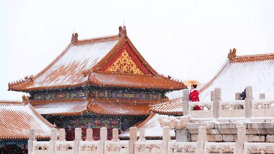 (4k实拍)北京故宫大雪纷飞