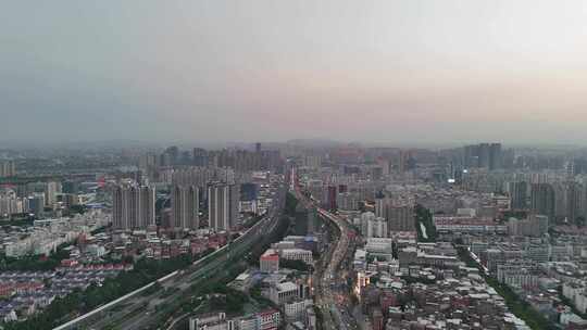 航拍福建泉州城市晚霞夕阳