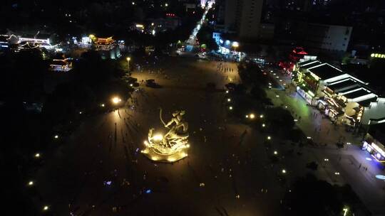 航拍湖南岳阳城市夜景