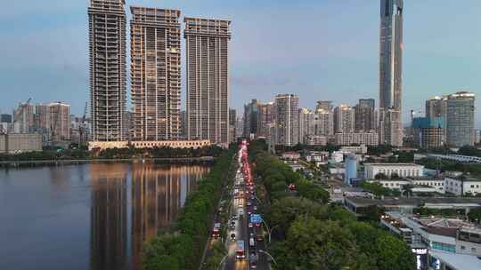 福建厦门城市夜幕降临航拍