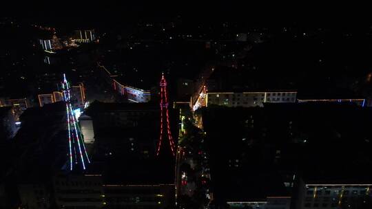 城市航拍湖南通道电视塔夜景