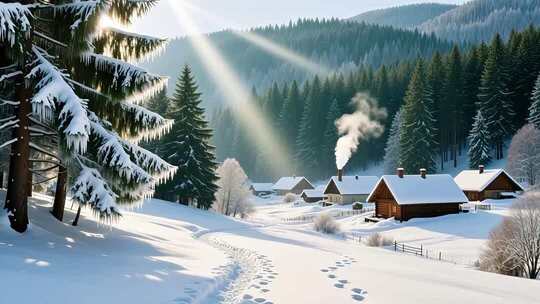 冬至冬季立冬入冬雪景4K