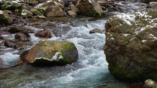 水流水花流水严寒河道视频素材模板下载