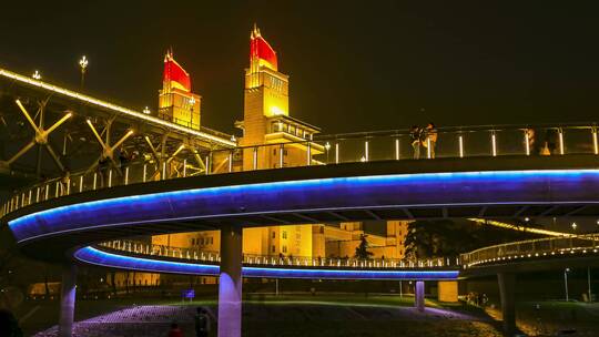 南京长江大桥桥头堡映红桥夜景延时