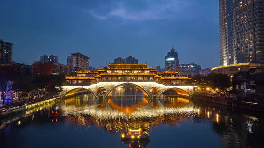 成都九眼桥廊桥夜景延时