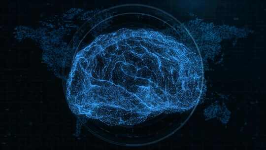 3D技术界面：带有人工智能的发光仪表板、