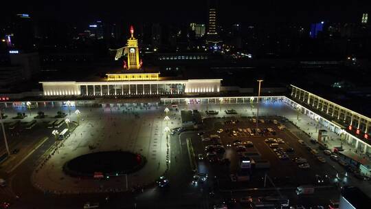 航拍湖南长沙城市夜幕降临夜景交通