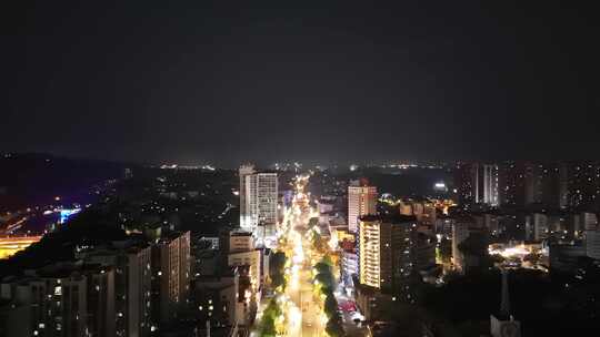 航拍四川自贡夜景自贡城市风光