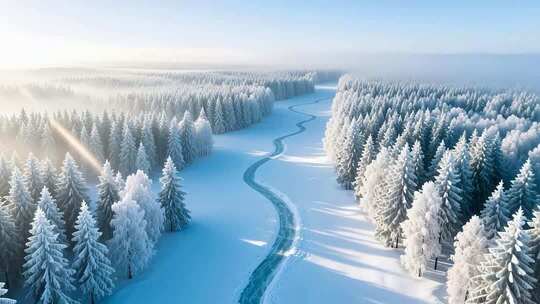 航拍唯美冰雪雾凇景观4K