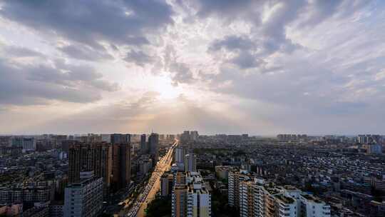 成都中开大厦日转夜延时城市风光