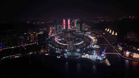 夜景航拍 大连星海广场