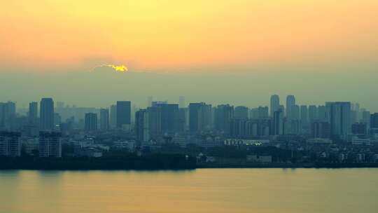 江景建筑日落