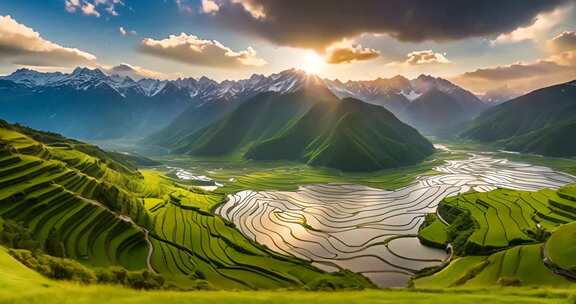 山间梯田自然风光全景