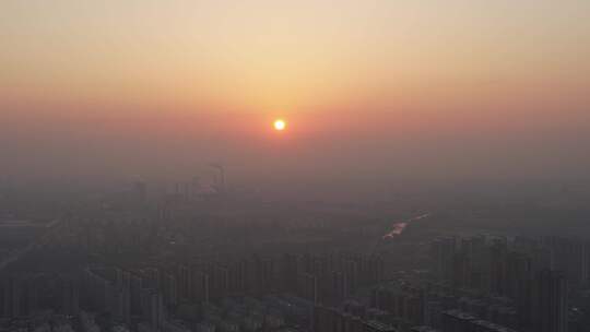 城市日落晚霞夕阳自然风光航拍