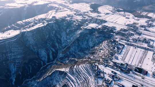 黄土高原梯田风貌冬季雪景视频素材模板下载