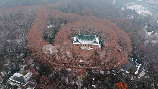 南京钟山名胜景区美龄宫雪景航拍