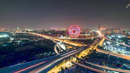 广州_广州圆_立交高速车流_夜景延时4K