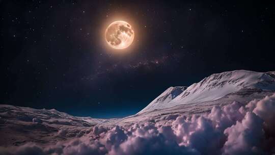 雪山夜空满月全景