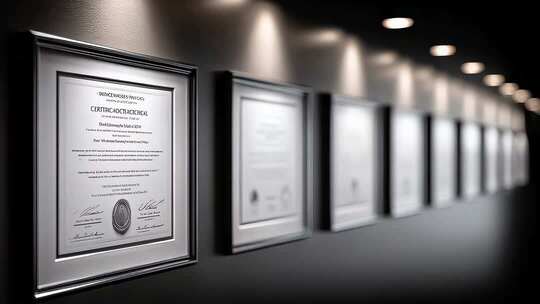 荣誉证书墙展示企业实力与专业认证