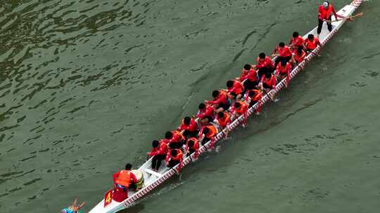 端午节赛龙舟比赛航拍龙舟俯拍龙舟划桨划船
