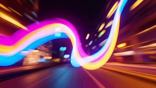 城市街道夜间光绘动感画面