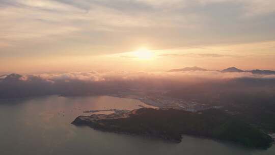 福建霞浦海湾渔村日落风景航拍