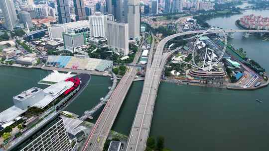 新加坡市中心CBD商务区航拍
