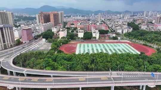 航拍福建龙岩上杭县县城学校建设