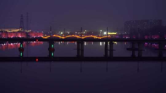 桥上火车高铁夜景