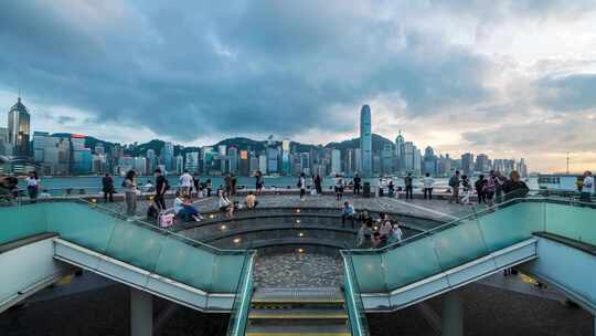 香港尖沙咀城市景观人流日转夜延时视频素材模板下载