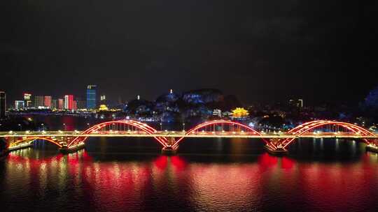 广西柳州柳江夜景文惠桥夜景灯光航拍