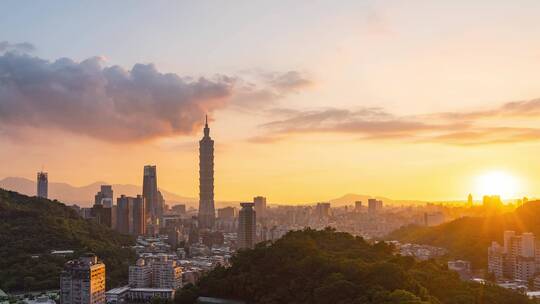 台北金融区101大厦日转夜延时