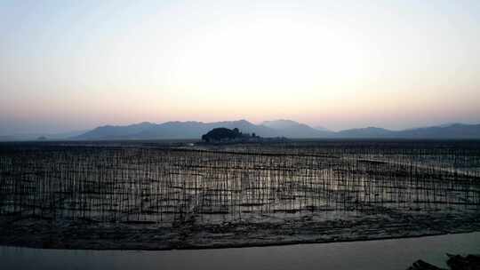 福建霞浦海岛海边滩涂日落晚霞自然风光