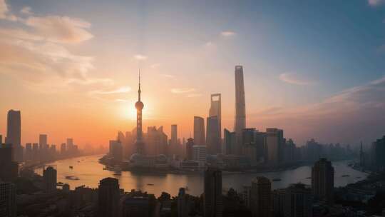 航拍上海城市日出延时