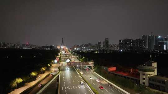 广州华南快速路夜景航拍