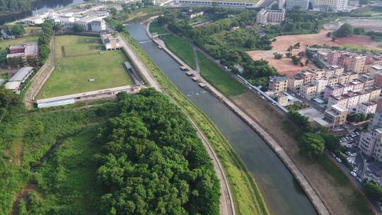 航拍深圳龙华区观澜园林绿化及居住区绿化