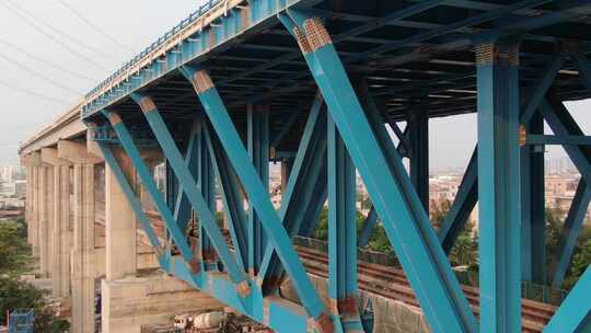 中国高铁桥梁航拍日落场景实拍素材