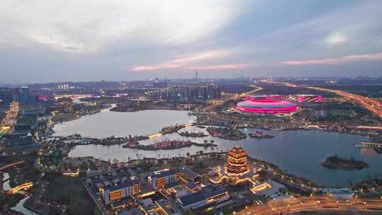 成都大运会世运会主场馆东安湖东安阁夜景