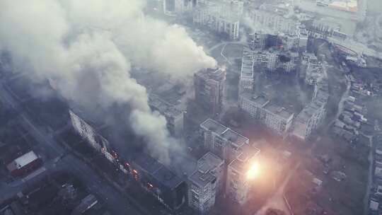基辅轰炸的空中画面。乌克兰房屋爆炸。真正视频素材模板下载