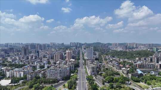 城市高空俯瞰全景画面自贡建设自贡汇东路