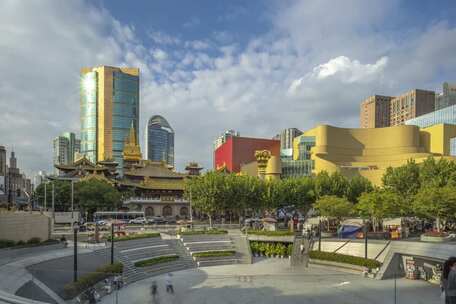 上海静安寺丰盛里静安寺广场人流延时摄影