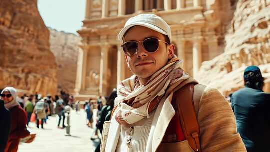 佩特拉古城遗址前游客的旅行体验记录