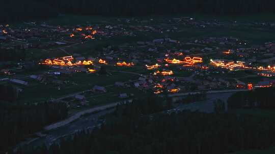 航拍夏季的新疆禾木村夜景