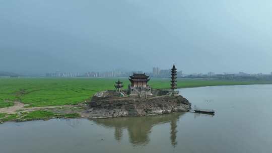 庐山市鄱阳湖落星墩航拍历史人文古建筑风光