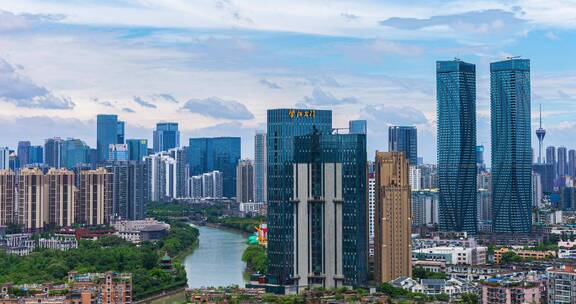 美丽成都空气清新云朵天空飘动延时城市景观